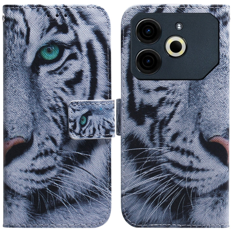 Gray flip leather phone case with tiger face print and camera cutout