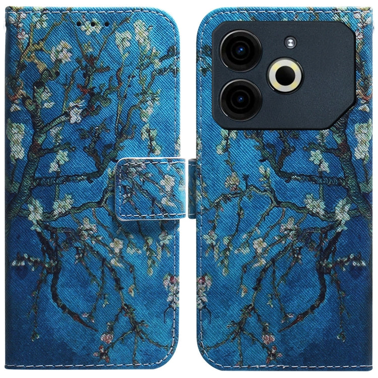 Blue flip leather phone case with tree-branch pattern and camera cutout