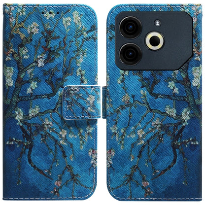 Blue flip leather phone case with tree-branch pattern and camera cutout