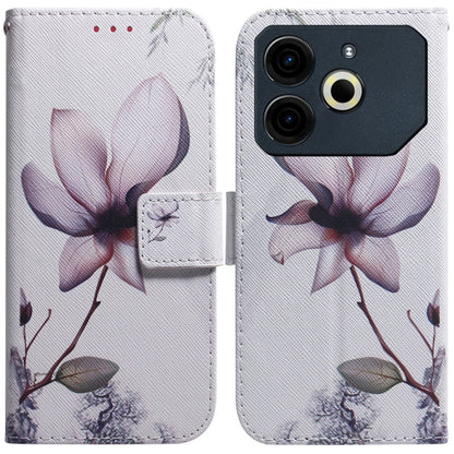 White flip leather phone case with pink magnolia flower art and card slot