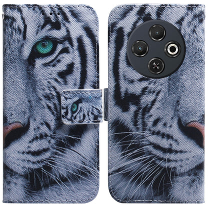 Flip leather phone case with light grey tiger face artwork, front flap and camera cutouts