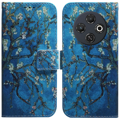 Flip leather phone case with blue tree branch pattern, front flap and camera cutouts
