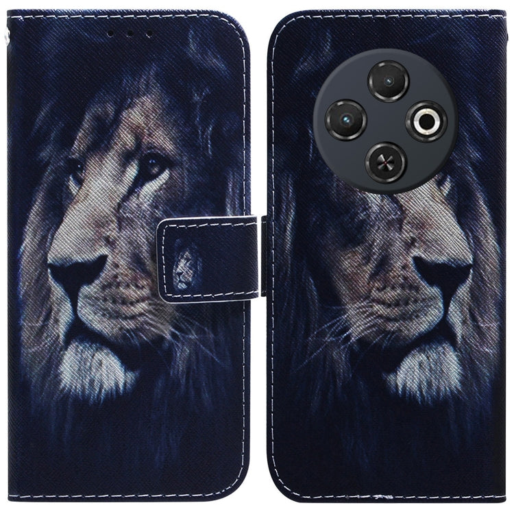 Flip leather phone case, dark blue with printed animal face, foldover cover and camera cutout.