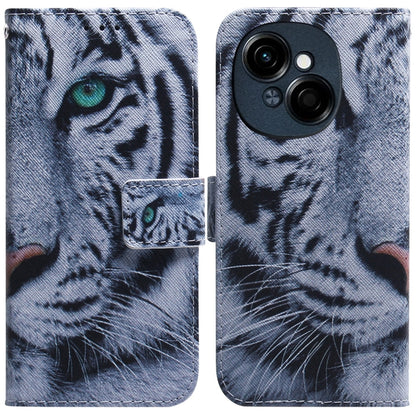 Flip leather phone case, light gray with tiger face graphic, foldover cover and camera cutout.