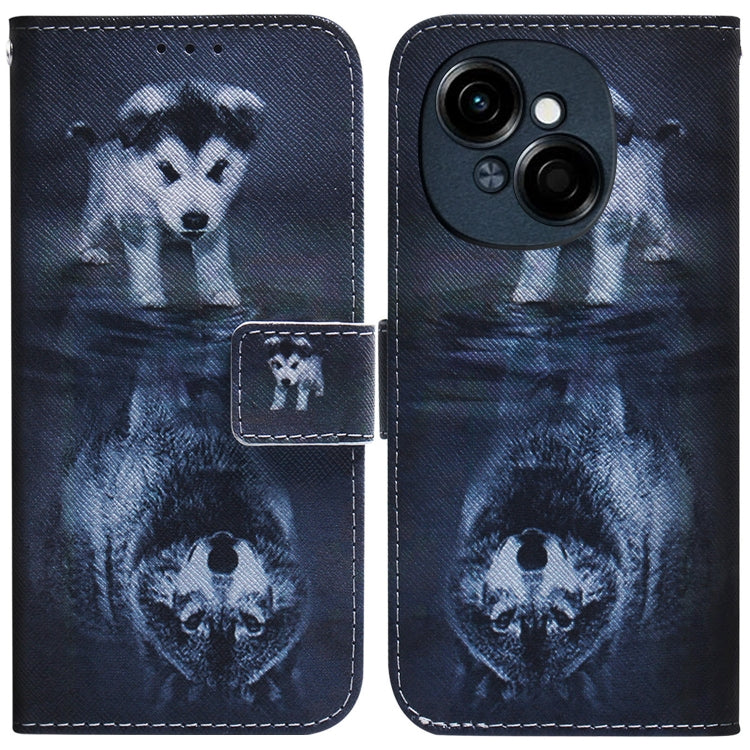 Navy flip leather phone case with wolf illustration and wallet-style flip cover