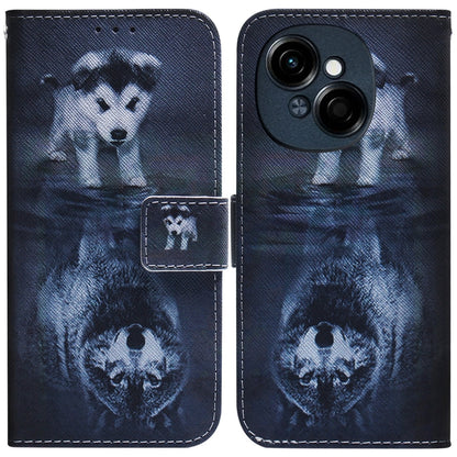 Navy flip leather phone case with wolf illustration and wallet-style flip cover