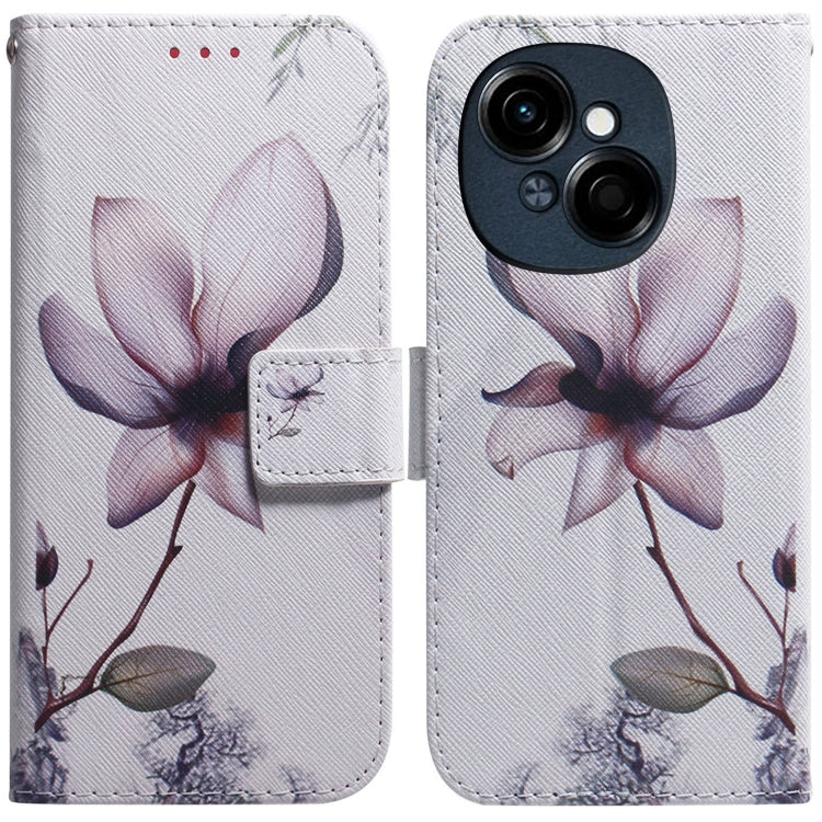 White flip leather phone case with magnolia flower illustration and wallet flap