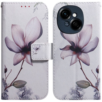 White flip leather phone case with magnolia flower illustration and wallet flap