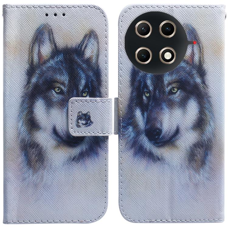 Light blue flip leather phone case with dog face print and camera cutout