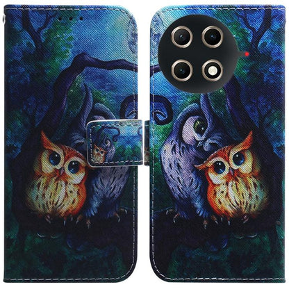 Dark blue flip leather phone case with owl and forest night print and camera cutout