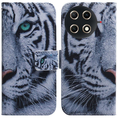 Light gray flip leather phone case with tiger face print and camera cutout