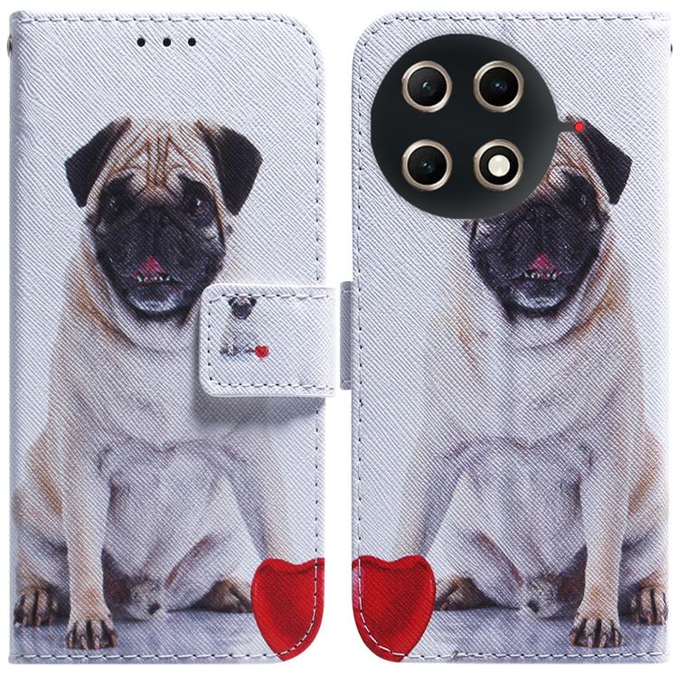 Flip leather phone case with white dog artwork, front flap and camera cutouts
