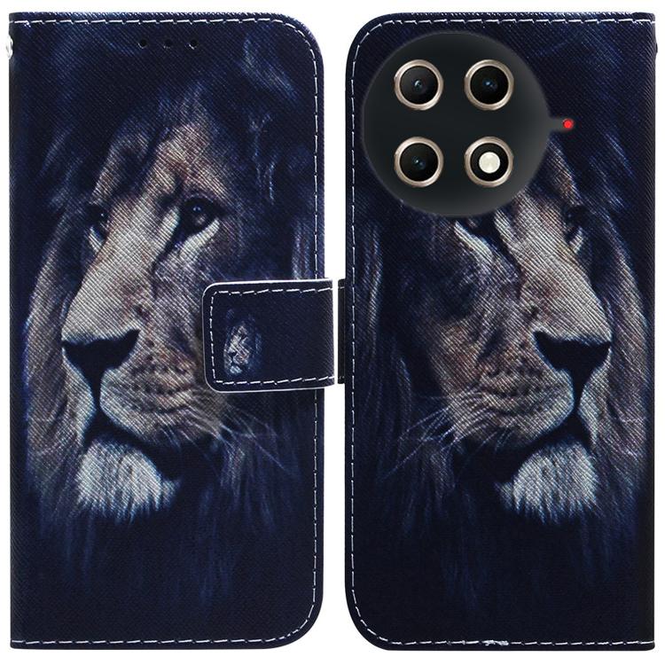 Flip leather phone case with dark blue tiger artwork, front flap and camera cutouts