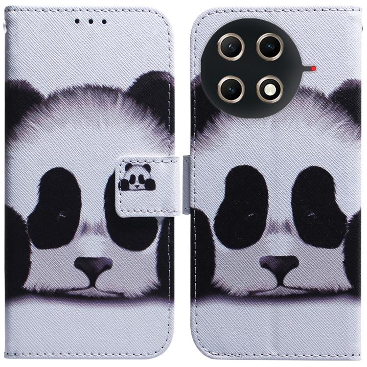 Flip leather phone case with light design and panda face artwork, front flap and camera cutouts