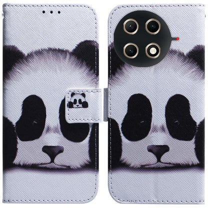 Flip leather phone case with light design and panda face artwork, front flap and camera cutouts