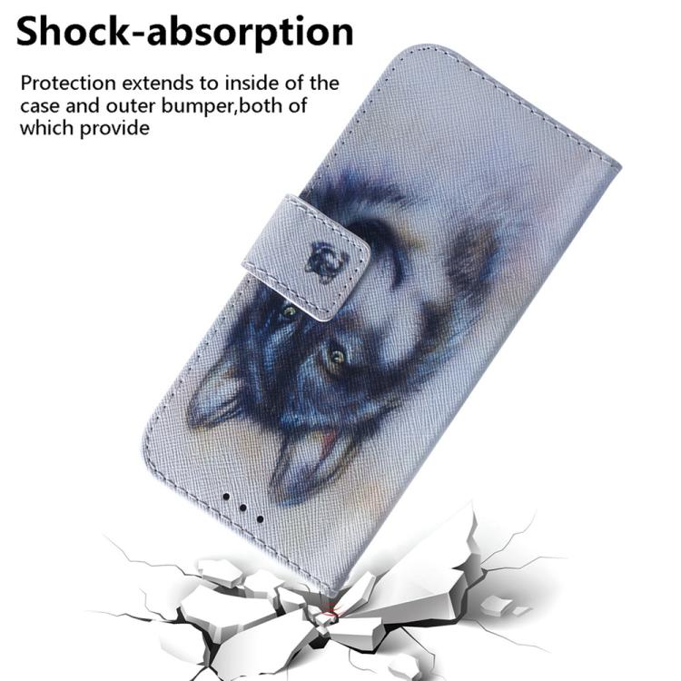 Wolf print flip leather phone case with reinforced edge protection