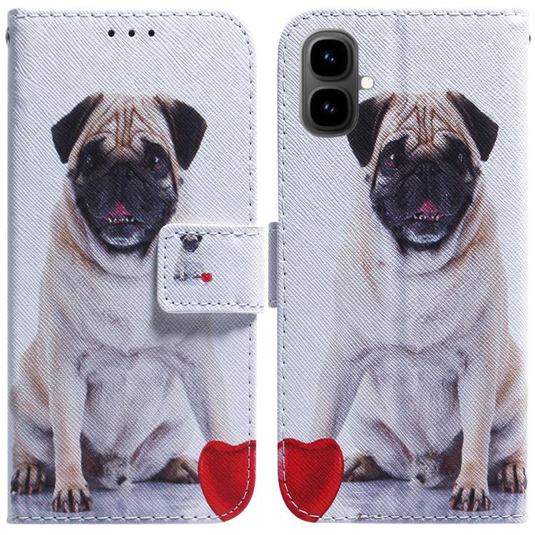White leather flip phone case with wolf illustration and red heart accent