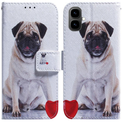 White leather flip phone case with wolf illustration and red heart accent