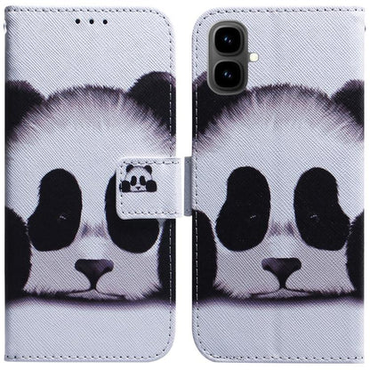 White leather flip phone case with panda face illustration and matching inner card holder