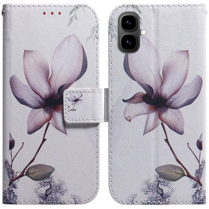 White leather flip phone case with pink magnolia flower print and stitched pocket