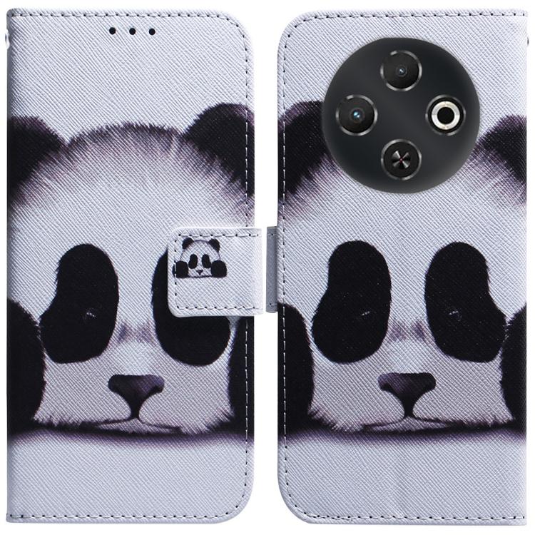White flip leather phone case with black panda face design and camera cutout