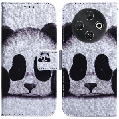 White flip leather phone case with black panda face design and camera cutout