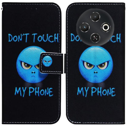 Black flip leather phone case with blue cartoon alien face and camera cutout
