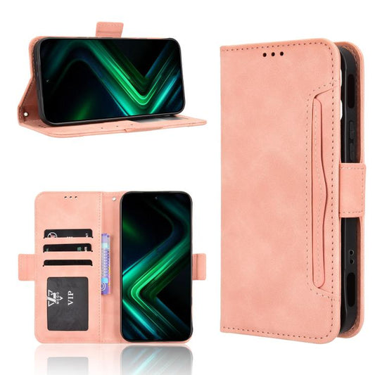 Pink leather phone case with card slots and flip cover, phone screen protected.