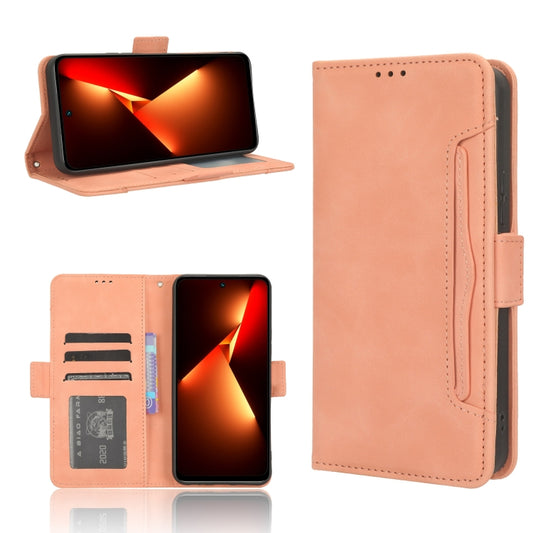 Pink leather phone case with flip cover and card slots, slim calf-texture design