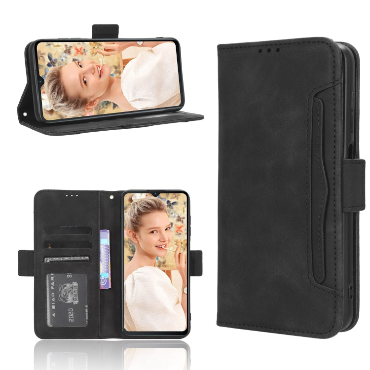 Black leather phone case with card slots, open wallet view and closed back shown