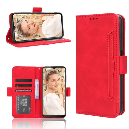Red leather phone case with card slots, open wallet view and closed back shown