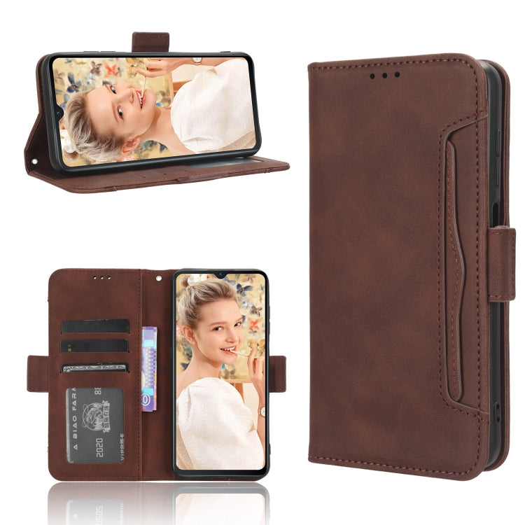 Brown leather phone case with card slots, open wallet view and closed back shown