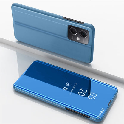 Blue plated mirror flip phone case with card holder for Redmi Note 12 4G Global
