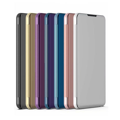Plated mirror flip phone cases with card holders in assorted colors