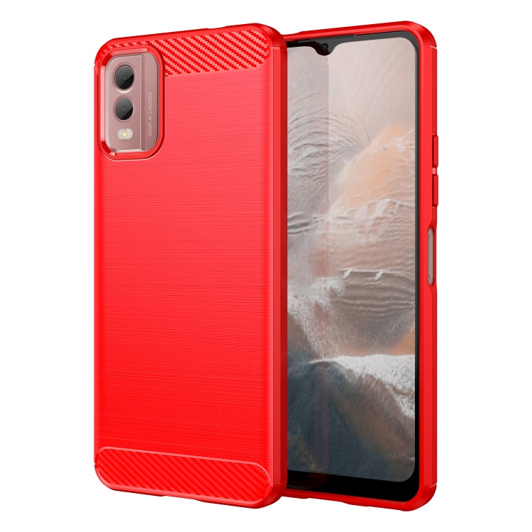 Red TPU phone case with textured back, protective front edge, and camera cutouts
