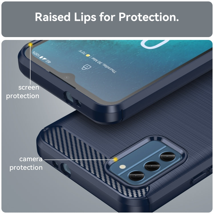 Blue TPU phone case with raised screen and camera protection edges