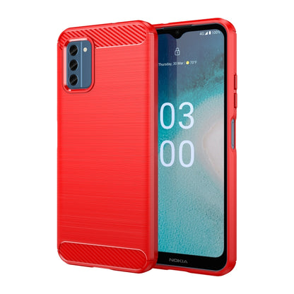 Red brushed carbon-fiber TPU phone case with camera cutout and rugged corner texture