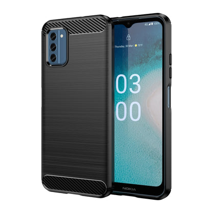 Black brushed carbon-fiber TPU phone case with raised edges and cutouts