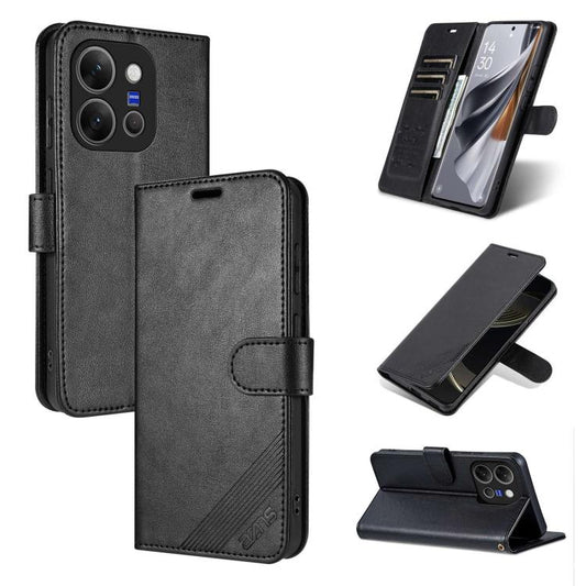 Black sheepskin-texture flip phone case with card holder and side strap.