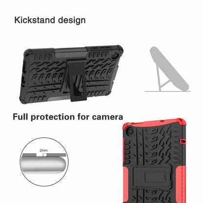 Black rugged tablet case with kickstand and tire-texture camera protection