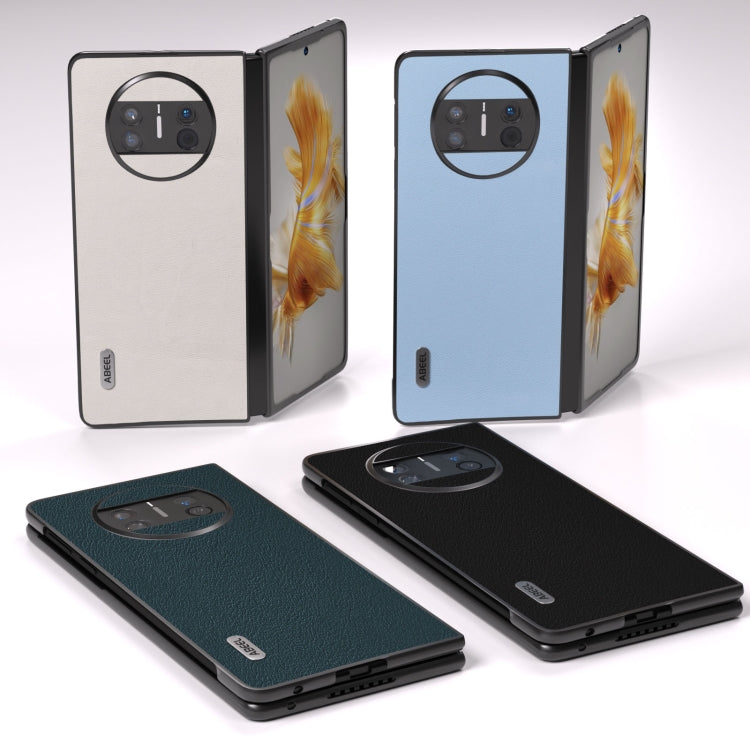 Genuine leather phone case set with teal, black, and light blue covers for foldable phones
