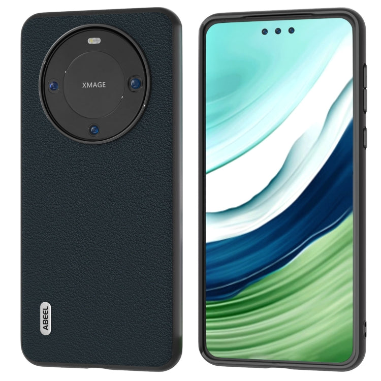 Genuine leather phone case with circular camera cutout, dark black textured finish