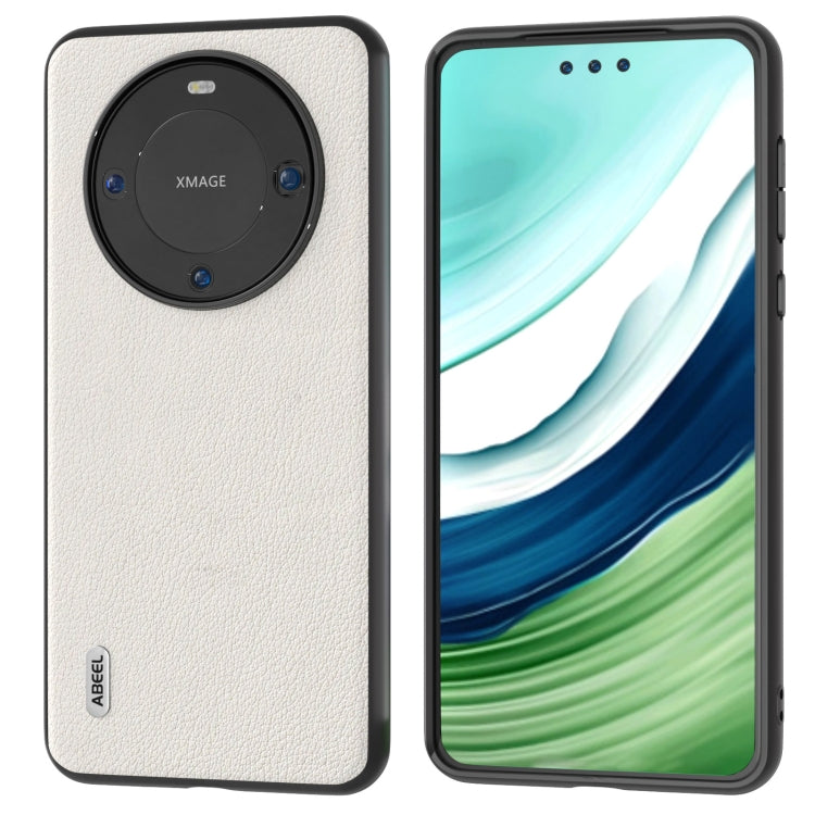 Genuine leather phone case with circular camera cutout, white textured finish