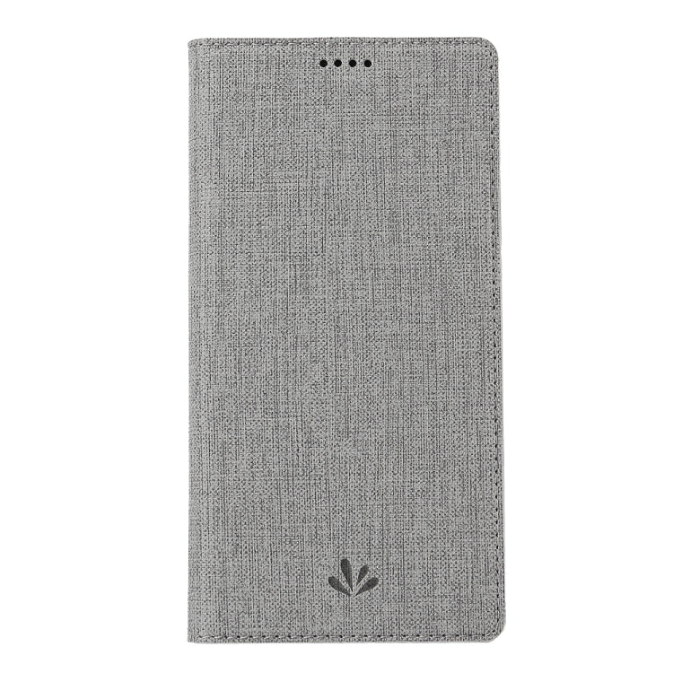Grey fabric-texture flip phone case with front camera and speaker openings