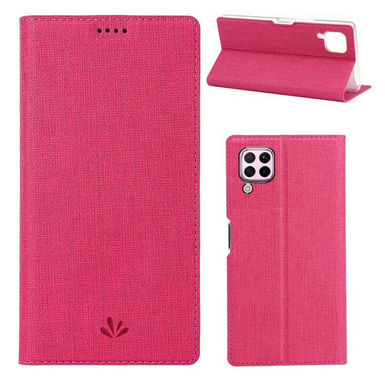 Magnetic flip phone case with card slots and stand, rose red fabric finish