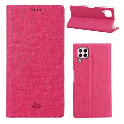 Magnetic flip phone case with card slots and stand, rose red fabric finish