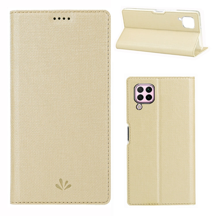 Magnetic flip phone case with card slots and stand, champagne gold fabric finish