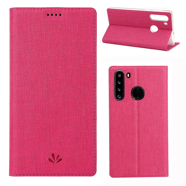 Magnetic flip phone case with card slots and stand, rose red textured fabric