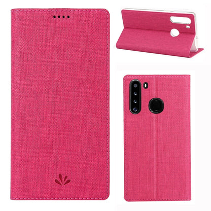 Magnetic flip phone case with card slots and stand, rose red textured fabric