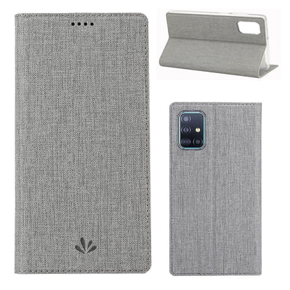 Magnetic flip phone case with card slots and stand, gray textured fabric